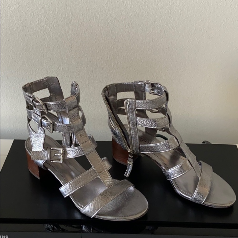 Silver leather sandals, never worn